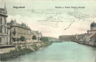 Nagyvárad, Oradea; Sebes-Kőrös folyó, part, híd, neológ zsinagóga / riverside, bridge, neolog synagogue (EK)