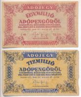 1946. 10.000AP-10.000.000AP (8x) mind vízjeles papíron, a 2db 500.000AP névérték elcsúszott elő- és ...