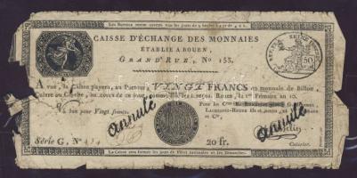 Franciaország/Rouen 1797-1803. 20Fr T:IV- Hátoldalán korabeli megjegyzések, R!