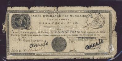 Franciaország/Rouen 1797-1803. 20Fr T:IV- Hátoldalán korabeli megjegyzések, R!