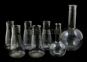 Schott és Ergon laboratóriumi üvegek, hibátlanok, összesen 7db, m: 18-29cm