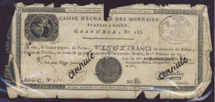 Franciaország/Rouen 1797-1803. 20Fr T:IV- Hátoldalán korabeli megjegyzések, R!