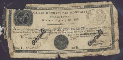 Franciaország/Rouen 1797-1803. 20Fr T:IV- Hátoldalán korabeli megjegyzések, R!