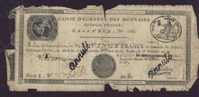 Franciaország/Rouen 1797-1803. 20Fr T:IV- Hátoldalán korabeli megjegyzések, R!