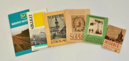 6 db helytörténeti-honismereti turisztikai kiadvány: Miskolc, Aggtelek, Budapest-Hatvan, Szigliget, Sopron, példányonként változó kötésben, jó állapotban