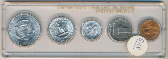 Amerikai Egyesült Államok 1964. 1c-1/2$ (5xklf) forgalmi sor lezárt plasztiktokban T:1,1- USA 1964. 1 Cent - 1/2 Dollar (5xdiff) coin set in plastic case C:UNC,AU