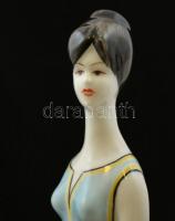 Hollóházi porcelán lány, kézzel festett, jelzett, javítással, m: 23,5 cm