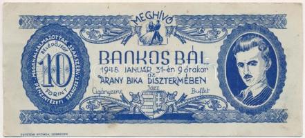 1948. Bankos Bál 10Ft-os belépőjegy/meghívó a bálra T:II fo.