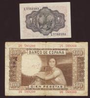 Spanyolország 1951. 1P T:I- + 1953. 100P T:III