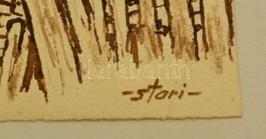 Sostarics Lajos (1896-1968): Óbuda Vörösvári út. Tus-ceruza, papír, jelzett, 22×28 cm