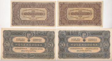 1920. 20K sorszámban pont + 1920. 20K sorszámban pont nélkül + 1923. 100K "Magyar Pénzjegynyomd...
