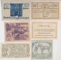 Ausztria 1920. 10h-80h 10db klf szükségpénz, közte Schönau és Wilhering T:I-,II
Austria 1920. 10 He...