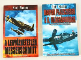 2 db Kurt Rieder-könyv: Magyar fejlesztések a II. világháborúban (2005); A legyőzhetetlen Messerschmitt (2002). Papírkötésben, jó állapotban.