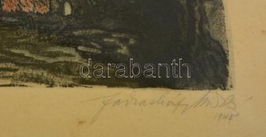 Farkasházy Miklós (1895-1964): Áprilisi napsütésben. Színezett rézkarc, jelzett, üvegezett keretben,...