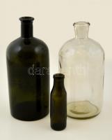 3 db régi üveg palack, egyiken csorbával, m:12-20 cm