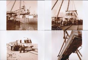 cca 1935 A Ganz-féle Árpád motorvonat szállítása Egyiptomba, 8 db fotó, modern előhívások, 10x15 cm