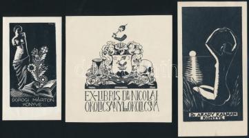1923-1935 4 db ex libris (Haranghy Jenő, Gáborjáni Szabó Kálmán, Sassy Attila) fametszet, klisé, 4×6 -11×8 cm