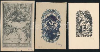 Nagy Árpád Dániel (1894-1959): 6 db ex libris, fametszet és rézkarc, 3 db aláírt, 7×4-14×10 cm