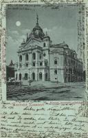Kassa, Kosice; Nemzeti színház, sínek, este, Breitner Mór kiadása / theatre at night, railway