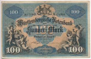 Német Birodalom / Württemberg 1911. 100M vízjeles papíron T:III  German Empire / Württemberg 1911. 100 Mark on watermarked paper C:F