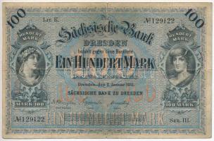 Német Birodalom / Szászország 1911. 100M vízjeles papíron T:III  German Empire / Saxony 1911. 100 Mark on watermarked paper C:F