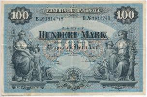 Német Birodalom / Bajorország 1900. 100M vízjeles papíron T:III German Empire / Bavaria 1900. 100 Mark on watermarked paper C:F