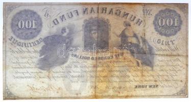 1852. 100$ "Kossuth bankó" fekete tintás kézi sorszám és dátum, Kossuth Lajos saját kezű a...