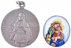 DN Sanctus Emericus / Patrona Hungariae ezüstözött fém medál füllel (32mm) + Istennek Szt. anyja Mária imádkozz érettünk zománcozott érem (21,5x25,5mm) T:2,2- zománchiba