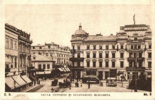 Bucharest, Calea Victorei si Bulevardul Elisabeta / avenue, tram, shops (EB)