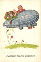 Húsvét / Easter greeting card, airship (EK)