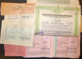 cca 1910-1940 kb 50 db főleg biztosítással kapcsolatos okmány