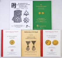 5db numizmatikai katalógus: Auktionhaus H. D. Rauch 52., 86. és 94. aukció - Orden und Ehrenzeichen, illetve Münzenauktion + Pest-Budai Árverezőház 10. Kitüntetés és Szabadkőműves árverés 2009. + Pannonia Terra Numizmatika 43. Numizmatikai Aukció 2016. Mind használt, de szép állapotban.
