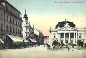 Nagyvárad, Oradea; Bémer tér, Színház, utcaseprő / square, theater, street sweeper (EK)