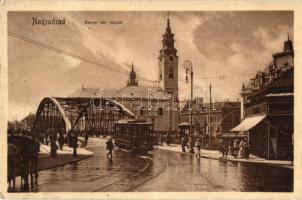 Nagyvárad, Oradea; Bémer tér, híd, villamos / square, bridge, tram (EK)