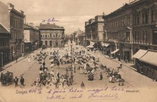 Szeged, Klauzál tér, Bruckner Dezső könyvnyomdája, vendéglő, piac (EK)