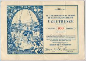 Ábrahámhegy 1934. "Az Ábrahámhegyi Fürdő- és Kulturszövetkezet" üzletrész 100P-ről, bélyegzéssel T:III