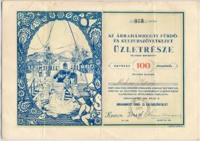 Ábrahámhegy 1934. Az Ábrahámhegyi Fürdő- és Kulturszövetkezet üzletrész 100P-ről, bélyegzéssel T:III