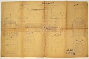 1967 Mozdonykazán a az Ózd-Rákos 650 m/m nyomtávú mozdonyhoz, tervrajz, 55x93 cm