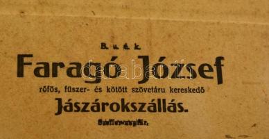 Faragó József rőfös, fűszer és kötött-szövöttáru kereskedő, Jászárokszállás, reklámtábla, 32,5x23,5 ...