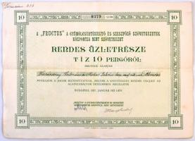 Budapest 1927. A Fructus a Gyümölcsértékesítő és Szeszfőző Szövetkezetek Központja mint Szövetkezet rendes üzletrésze 10P-ről T:III