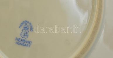 Herendi virág mintás tál, kézzel festett, jelzett (koronás), enyhén kopott aranyozás, 25×21 cm