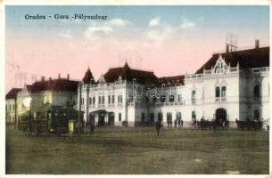 Nagyvárad, Oradea; vasútállomás, villamos / Gara / railway station, tram  (Rb)