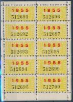 1955 Használatlan MÁV utazási bélyeg 10-es teljes ív