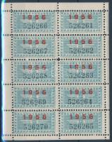 1956 Használatlan MÁV utazási bélyeg 10-es teljes ív