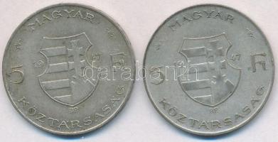 1947. 5Ft Ag "Kossuth" (2x) T:2-,3 kis patina