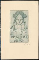 Georg Oskar Erler (1871-1950): Ex libris Steiner Antal. Rézkarc, papír, jeltett, 9×5 cm
