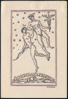 Richard Throll (1880-1961): Erotikus ex libris Adolf Kappus. Klisé, papír, jelzett a nyomaton, 11×7 cm