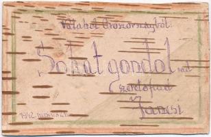 1942 eredeti fából készült második világháborús tábori posta lap az orosz frontról / WWII Hungarian military field post, original handmade wooden card