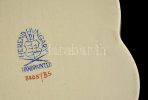 Herendi virágmintás porcelán tálka, kézzel festett, jelzett, hibátlan, 13,5x9 cm