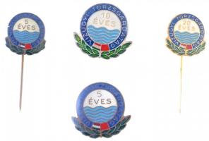 ~1970-1980. "Vízügyi Törzsgárda" 4xklf zománcozott fém jelvény és kitűző, 5 év (2x), 10 év...